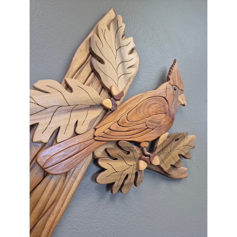Handmade Wood Intarsia Cardinal Wall Art Signed Rustic Cabin Bird Decor 3d - Picture 3 of 5